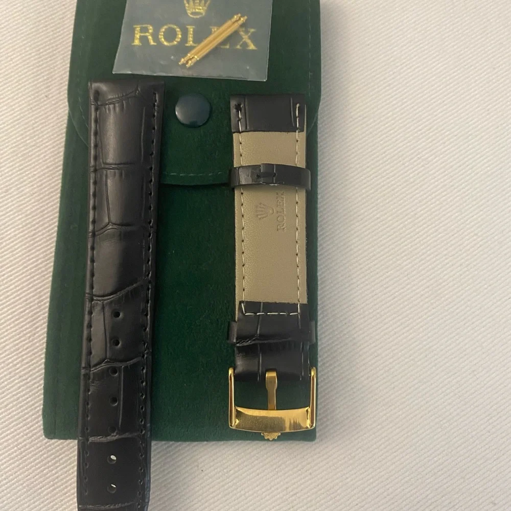 Rolex Black 20mm Leather Strap with Gold plated Buckle